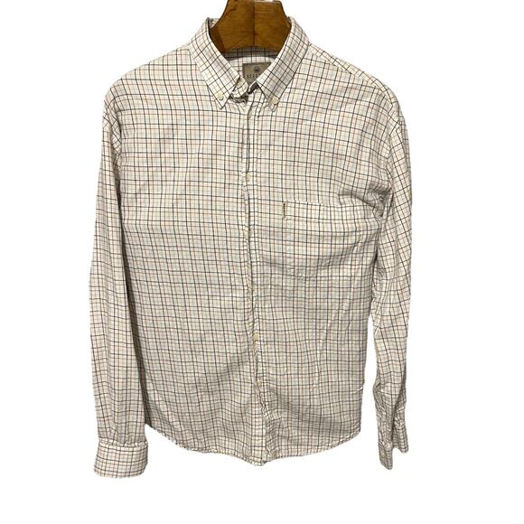 Beretta Long Sleeve Button Down Shirt White Blue Tan Check 100% Cotton Size 2XL - Picture 2 of 4